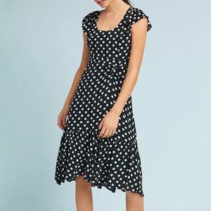 Maeve by Anthropologie Gathered Polka Dot Dress